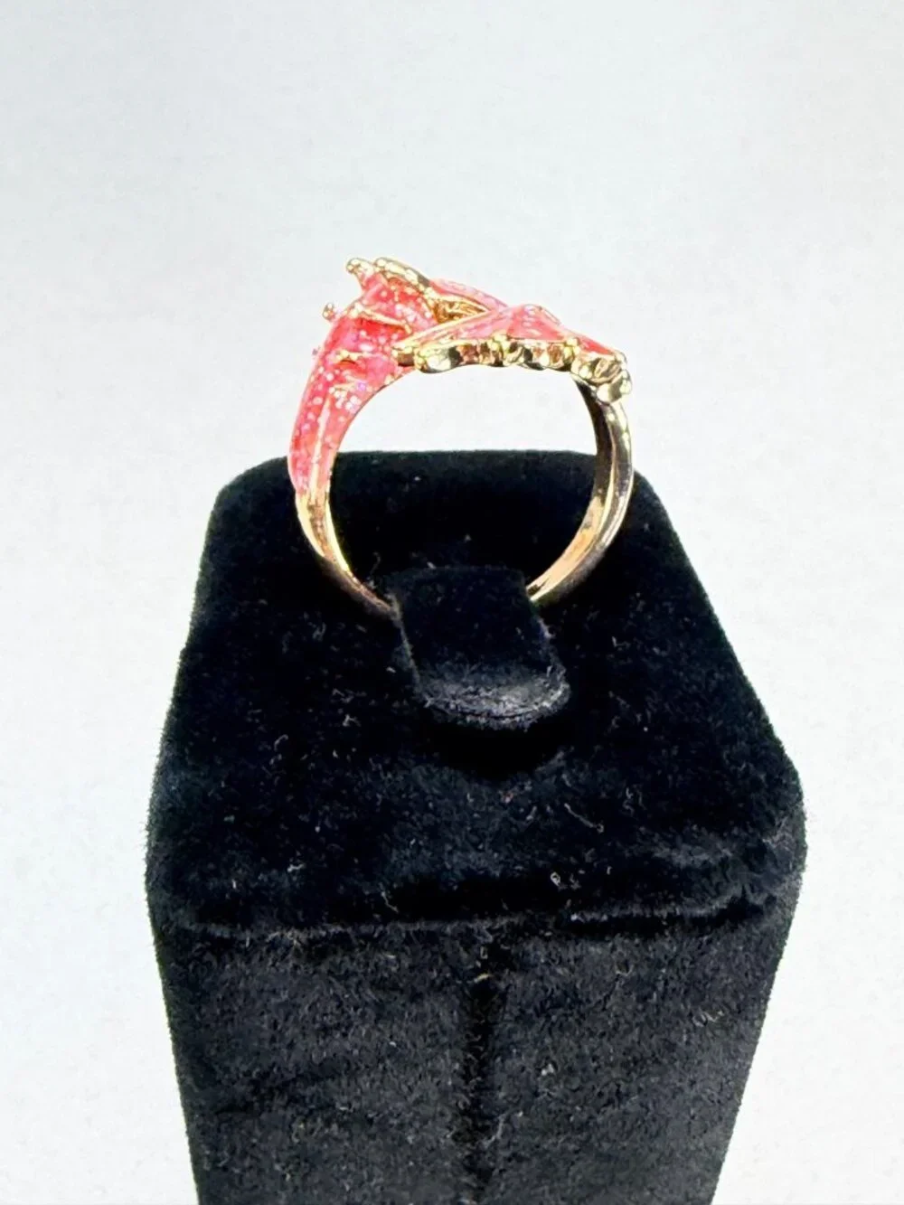 Gothic Pink Dragon Wrap Ring Gold Tone Fantasy Adjustable Statement Jewelry